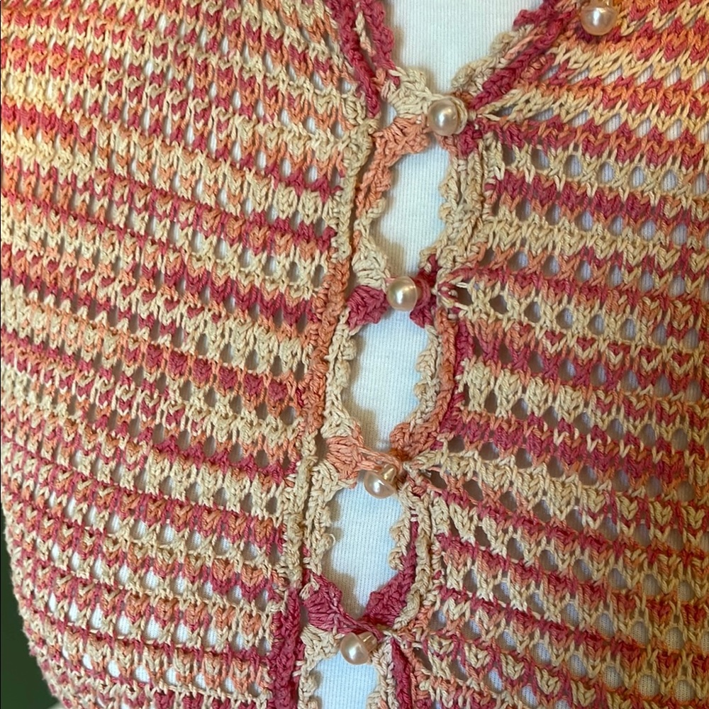 Elegant Crochet Free People Women's Top in coral, pink and Cream - Picture 2 of 12